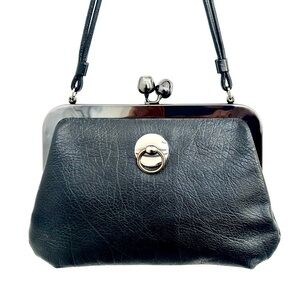 SABER Vintage Black Pebbled Leather Bag EUC Gunmetal Hardware